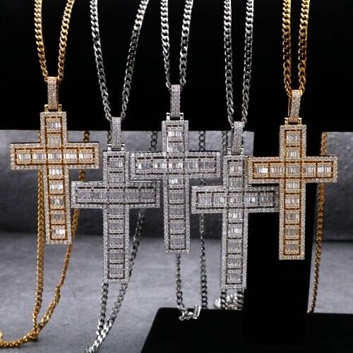 Iced Out Silver Color Cross Pendant Jesus Piece 14K Gold Cross Pendant Necklace for Men