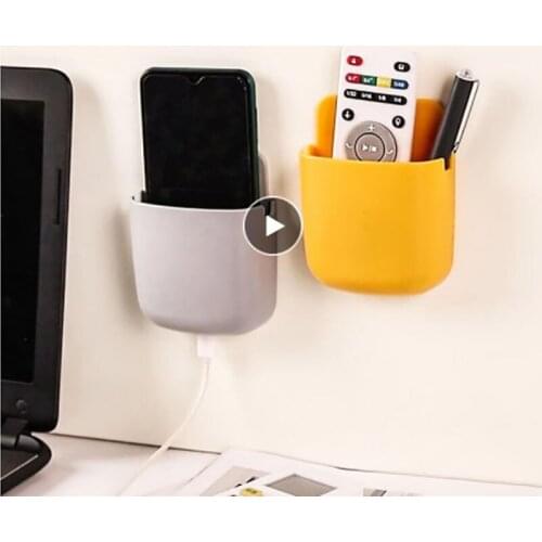 Wall Storage Box Remote Control Storage Air Conditioning Remote Phone Plug Holder Stand Rack Home Plastic Storage Racks Adhesive