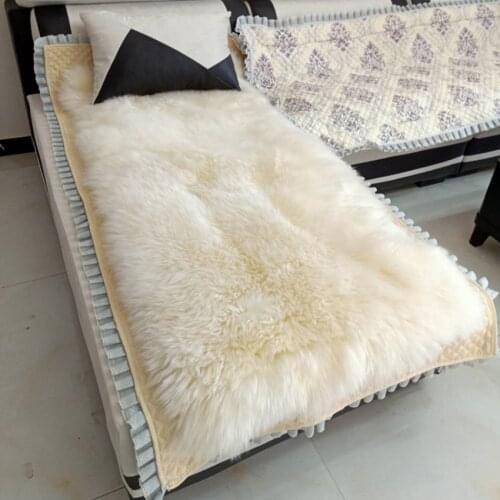 Genuine sheepskin fur rug for single double bed mattress in winter thick warm soft, sheep fur bed blanket in ivory color