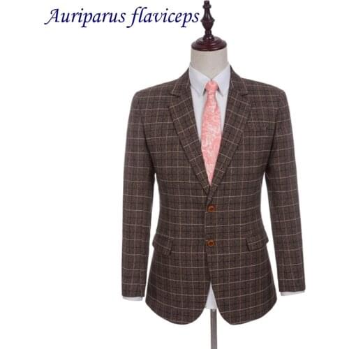 New Wool Jacket Custom Made Crown Plaid Men Suit Jackets Slim Fit Wedding Blazer For Mens Jacket Groom Man Tuxedos(Jacket)