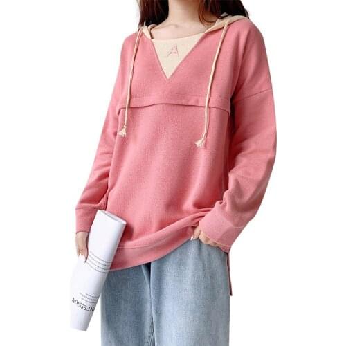 Long Sleeve Maternity Clothes Hooded Solid Color Lactation Breastfeeding Sweate Autumn And Spring Wear