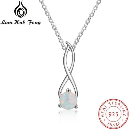 925 Sterling Silver Round Opal Necklace Women Infinity Twist Pendant Necklaces Jewelry Gift for Girlfriend (Lam Hub Fong)