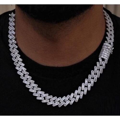 2021 Hip Hop 15MM Width Iced Out Sparking Bling Baguette 5A Cubic Zirconia Necklace For Women Men Charm Cuban Link Chain Jewelry