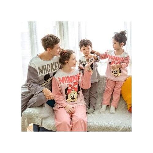 Disney Mickey Minnie Pink Anime Pajama Sets Sleepwear Cartoon Children Clothing Casual Warm Winter