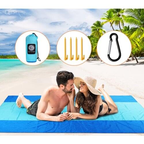 ZOMAKE sandproof beach blanket, compact outdoor mat, with 4 corner sandbags and Plastic pile, quick-drying, heat-resistant
