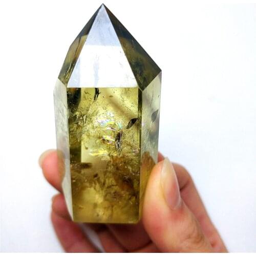 Natural Smoky Yellow Quartz Crystal Polished Hexagonal Point Tower Stone Healing