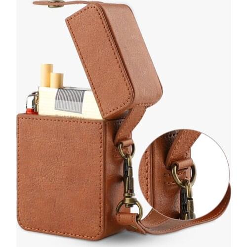 Anti-pressure Shockproof Leather Cigarette Case Portable Cigarettes Box Container Smoking Protection Case With Hanging Lanyard