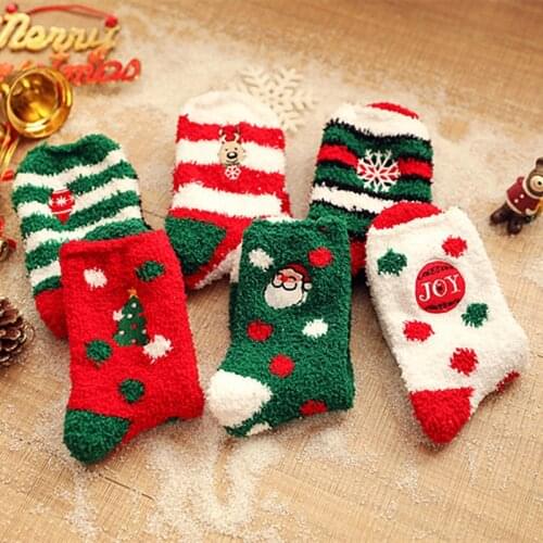 Coral Fleece Christmas Socks Thicken Non-slip Carpet Floor Socks Plush Keep Warm Ladies Santa Claus Socks