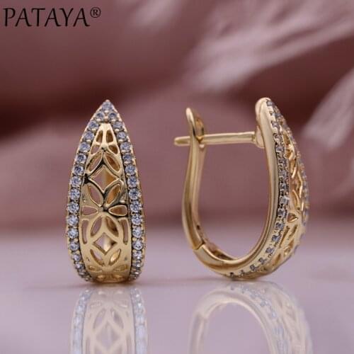 PATAYA New 585 Rose Gold Metal Flower Dangle Earrings Micro Wax Inlay Natural Zircon Women Earrings Bridal Fine Fashion Jewelry