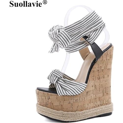 Suollavie Fashion Wedges Women Sandals Cross Strap Open Toe Ankle Strap Ladies Platform Wedges High Heels Shoes Summer Size35-42