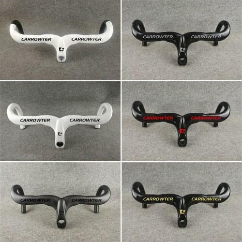 UD Glossy White with Black logo CARROWTER carbon Handlebar Road Bike with 400 420 440*90 100 110 120mm for Your Selection