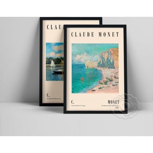 Monet Exhibition Poster, The Bridge At Argenteuil Print, The Beach And The Falaise D'Amont Oil Painting, Retro Scenery Wall Art