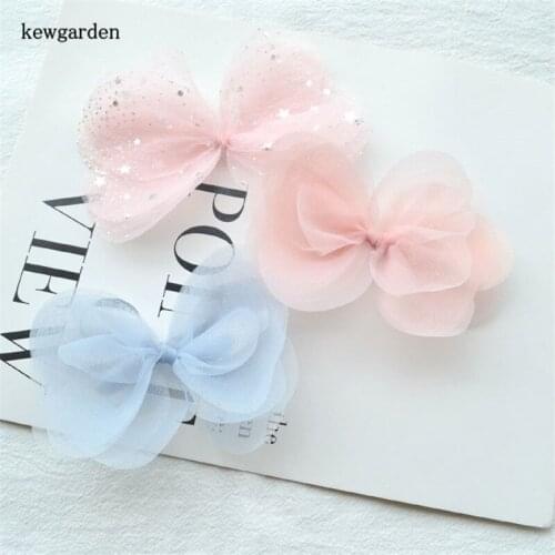 Kewgarden DIY Bow Hairpin Headband Shining Gold Gauze Sheet Fabric Hair Accessories Handmade Bowknot Materials Wholesale 50Pcs