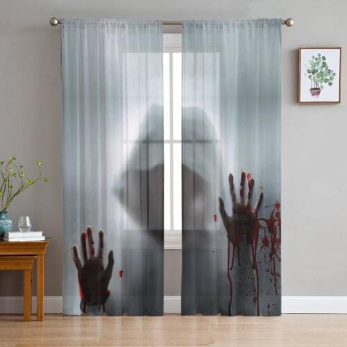 Bloody Handprint Horror Silhouette Sheer Curtains for Living Room Modern Voile Curtain Bedroom Tulle Curtains Window Drapes