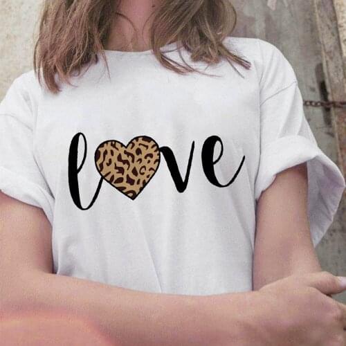 2021 Women Graphic Leopard Love Fashion Short Sleeve Ladies Printing Print Clothes Lady Tees Tops Female T Shirt Womens T-Shirt
