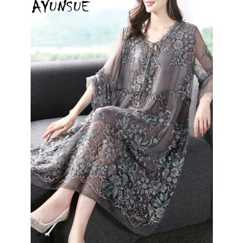 AYUNSUE Spring Summer 100% Silk Dress Women high quality Vintage Midi Dress Plus Size Dresses for Women 5xl Casual 2021 Vestido