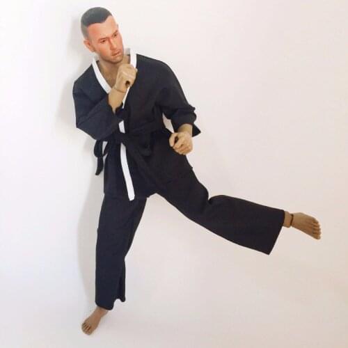 1/6 Scale Male Figure Doll Black Clothes Judo Kung Fu Jacket Pants Suit for 12" Action Figure Body