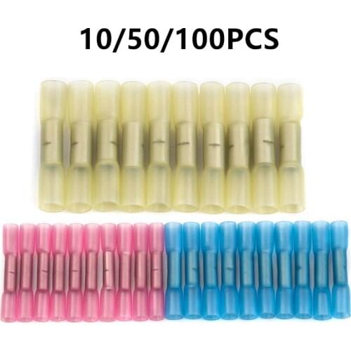 25/50/100PCS Waterproof Heat Shrink Butt Connectors Insulated Electrical Wire Splice Cable Crimp Terminals Connector 0.5-6.0mm2