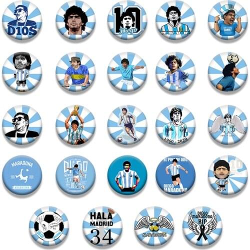 3pcs random Maradona Brooch Argentina Football King Chest Badge Round Bag Clothes Enamel Pin Brooch Jewelry Gift for Fans