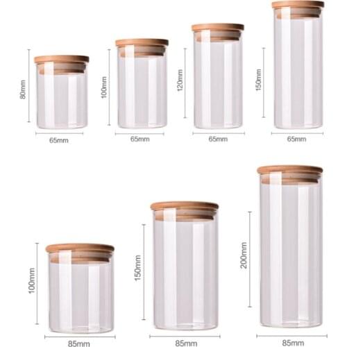 380ml 300ml Clear Glass Jar Sealed Canister Food Storage Container for Kitchen Loose Tea Coffee Bean Sugar Salt with Bamboo Lid