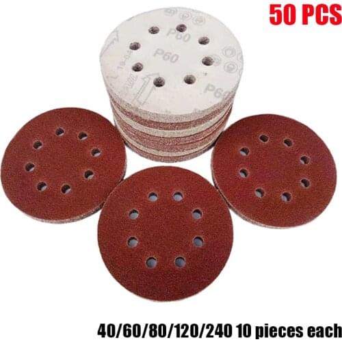 50PCS 125MM 5IN Sandpaper Round Shape Sanding Discs Hook Loop With 8 Holes and Loop Sanding Disc Polish Abrasive Tools