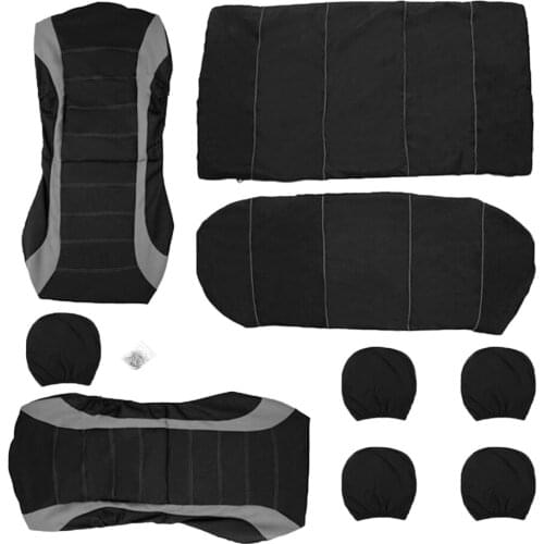 9pcs Black Car Breathable Seat Cover Front and Rear Full Set Antiscratch