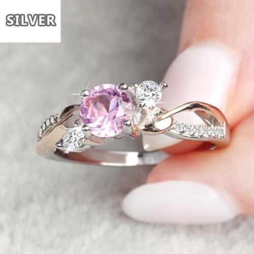 925S Standard Silver Cute Student Jewelry Gold- Leaf Purple/pink AAAA Zircon Ring Female Romantic Valentines Day Gift Jewelry