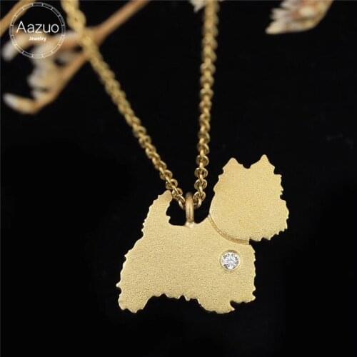 Aazuo 100% Real Diamond 18K Jewelry Lovely Animal Pet Dog Pendent With Chain Necklace gifted for Baby for Women Au750 Cute