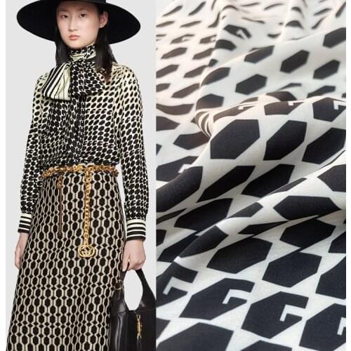 145cm*100cm new designer fabric simple black and white geometric digital printing sewing skirt pants shirt custom satin fabric
