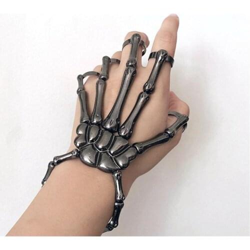 Halloween Skeleton Bracelet Steam Punk For Men Woman Gothic Hand Skull Finger Ring Wristband Jewelry Gift Party Accessories