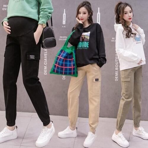 Autumn Winter Maternity Cargo Pants Adjustable Belly Support Pregnant Women Pants Casual Cotton Pregnancy Ankle Length Trousers