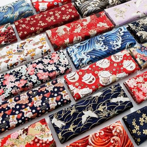 Black Red Cherry Blossom Bronze Cotton Fabric For Kimono, Butterfly Precut Sewing DIY Patchwork Quilting Japanese Fabric
