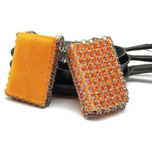 Dish Scrubbing Scourer Stainless Steel Metal Scraper Brush With Silicone Insert Kitchen Scouring Pads Cleaning Tool Supplies