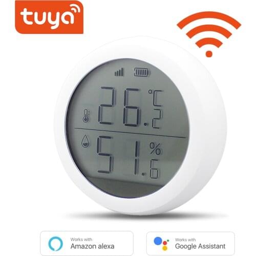 Tuya WIFI Temperature And Humidity Sensor Built-in buzzer 55dB LCD Display Indoor Hygrometer Thermomete Support Alexa Google