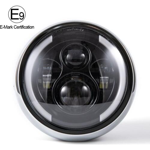 Emark 7.5" LED Motorcycle Headlight Hi&Lo HeadLamp Bulb DRL Angel Ring For CG125 GN125 for Harley Sportster Cafe Racer Bobber