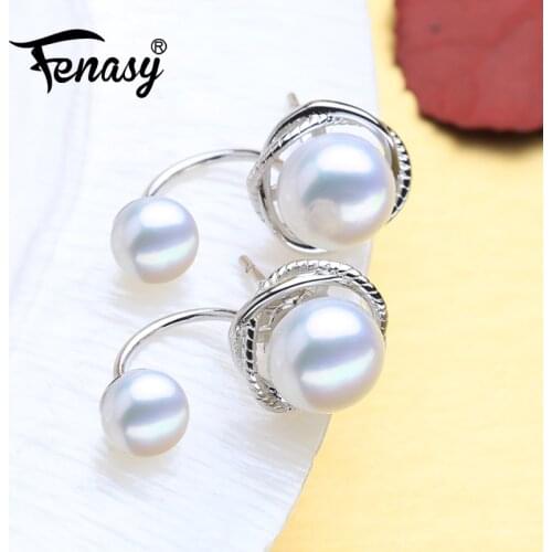 FENASY Natural Pearl Earrings 925 Sterling Silver Classic Design Drop Earring For Women Party Jewelry Two Wearing Ways