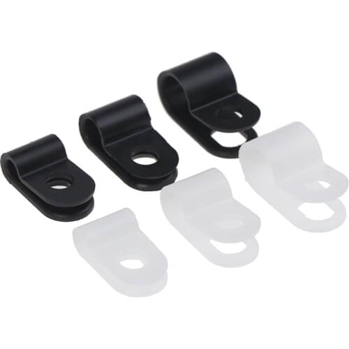 100Pcs R-Type wire fixed clamp Hose Fastener Nylon line cable Mounting Clips Electrical Fittings Home Hardware black / white