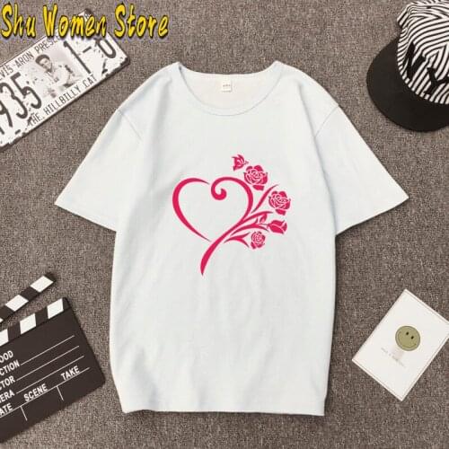 Heart Flower Tshirt Print Female T Shirt Harajuku T-Shirts Women Summer Short Sleeve Casual Clothing Ullzang Tee Tops