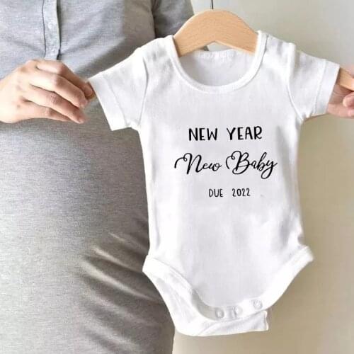 New Year New Baby Due 2022 Baby Girls Boys Bodysuits Pregnancy Announcement Newborn Rompers Cotton Short Sleeve Casual Onesies