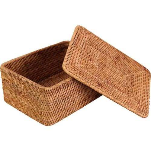 Laundry Basket Wicker Large with Cover Rattan Woven Rattan Storage Basket with Lid for Dirty Clothes Toys Sundries Storage Box