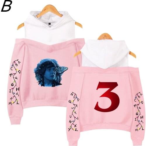 Creative Hot TV Series Stranger Things 3 Strapless Hoodies Sweatshirt Women Sexy Hip hop Stranger Things Hoodies Girl Tops