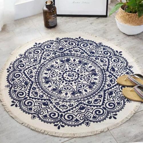 Round Area Rug, Bohemian Indoor Decorative Circle Carpet with Tassels for Bedroom Living Room 90 cm