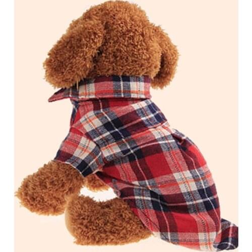 Small pet dog, cotton cloth, handsome boy, checked shirt, lapel coat, cat jacket, clothing, costume, top costume XS XL