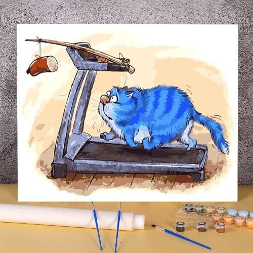 Cartoon Blue White Cat Coloring By Numbers Painting Package Oil Paints 40*50 Picture By Numbers Photo Home Decor Handicraft
