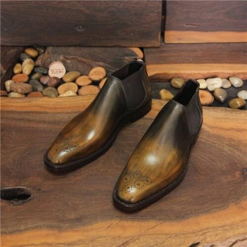 2020 Autumn Winter Genuine Leather Short Shoes Mens Chelsea Boots Handmade Goodyear Welted Shoe Vintage Classic Footwear Cowboy