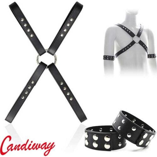 Candiway Punk PU Leather Adjustable Cage Body Chest Harness Belt With Buckle Ring BDSM Slave Rolepaly Game For Men