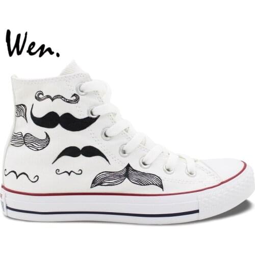 Wen Original Hand Painted Shoes Design Custom Beard Men Womens White Men Womens High Top Canvas Sneakers Birthday Gifts