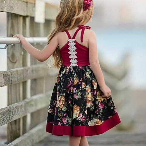Popular European and American girls printed dress babys short front and long back irregular fashion suspender dress