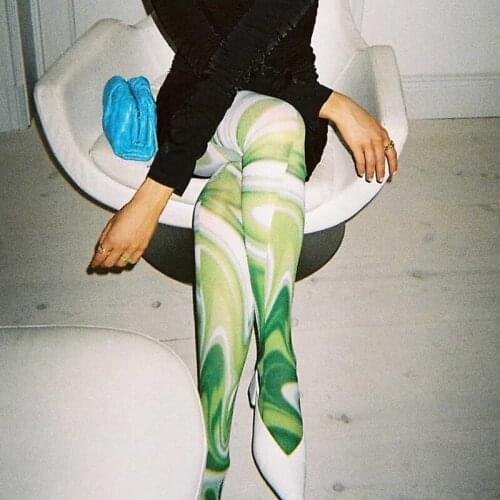 Casual Aesthetic Print Foot Pants Women Spring Medium Waist Skinny Body-shaping Leggings Street Style Female Trousers