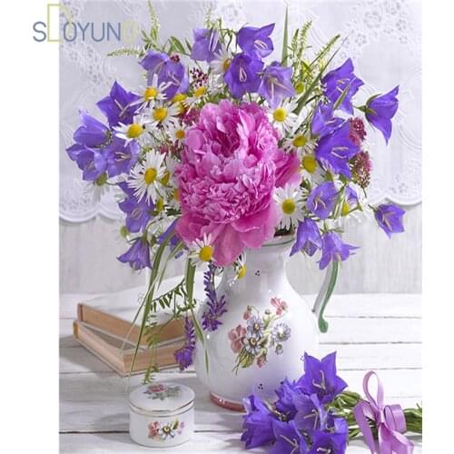 SDOYUNO Painting By Number Flower In Vase Acrylic By Numbers Paint DIY Canvas Picture Coloring By Numbers Hand Painted Home Deco